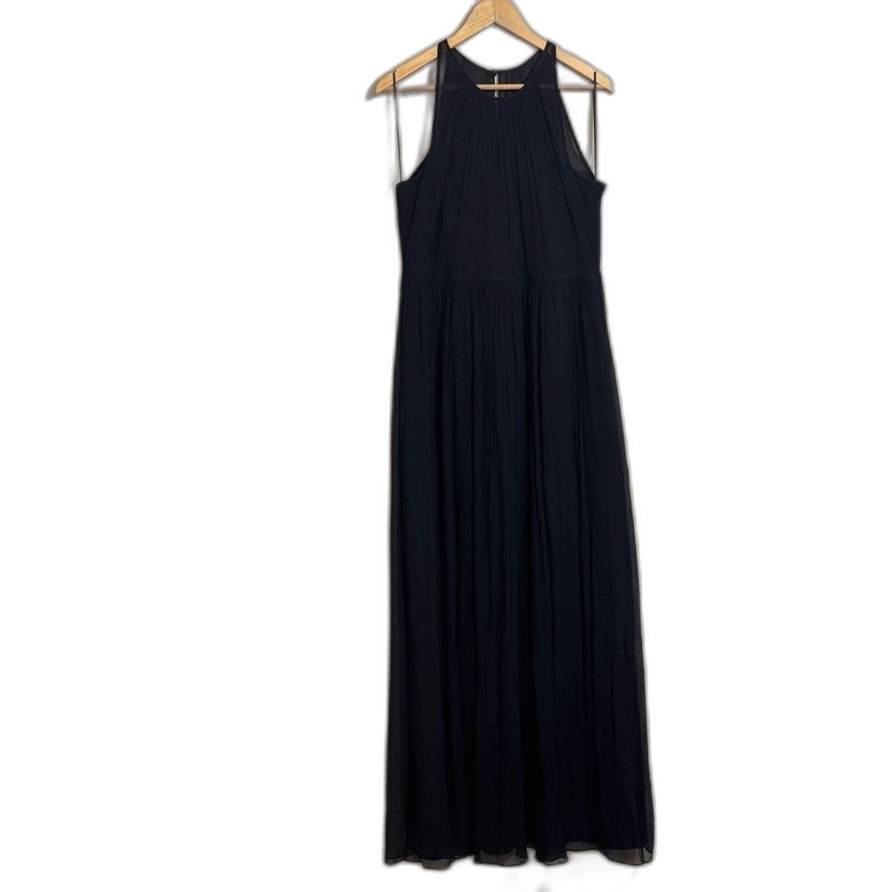 J Crew Silk Chiffon Halter Neck Maxi Dress Sweetheart Black Size 14 Bridesmaid